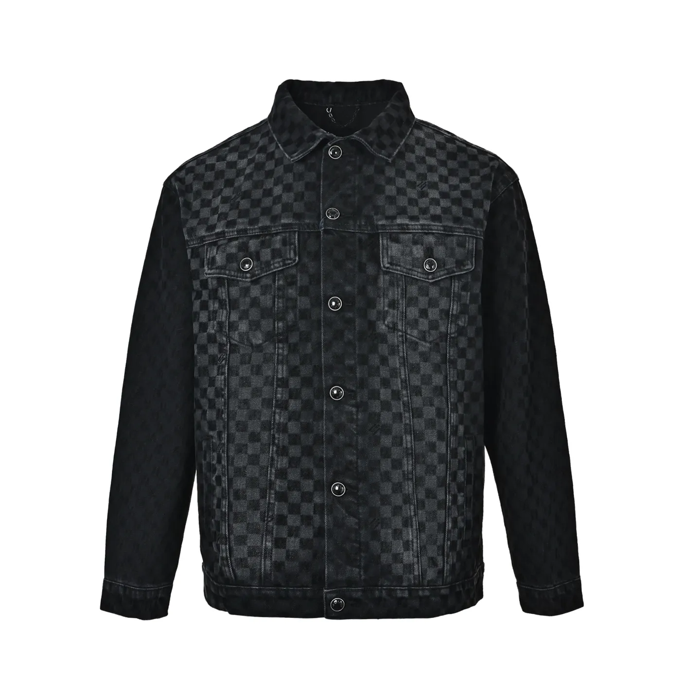 Louis Vuitton/Louis Vuitton Mosaic Flocked Checkered Spliced Denim Jacket